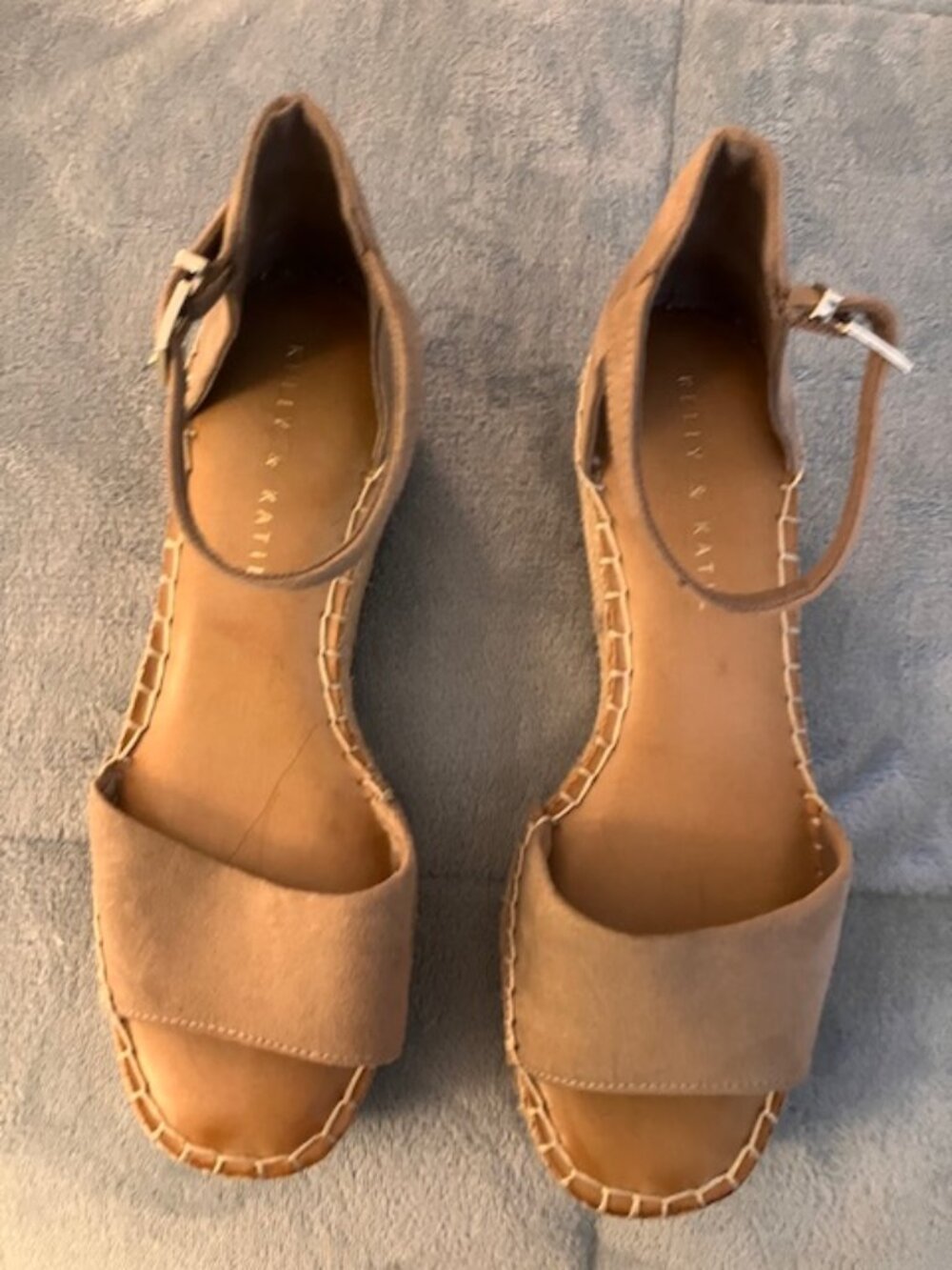 Kelly & Katie Women's Tan Suede Ankle Strap Espadrille Wedge Sandals